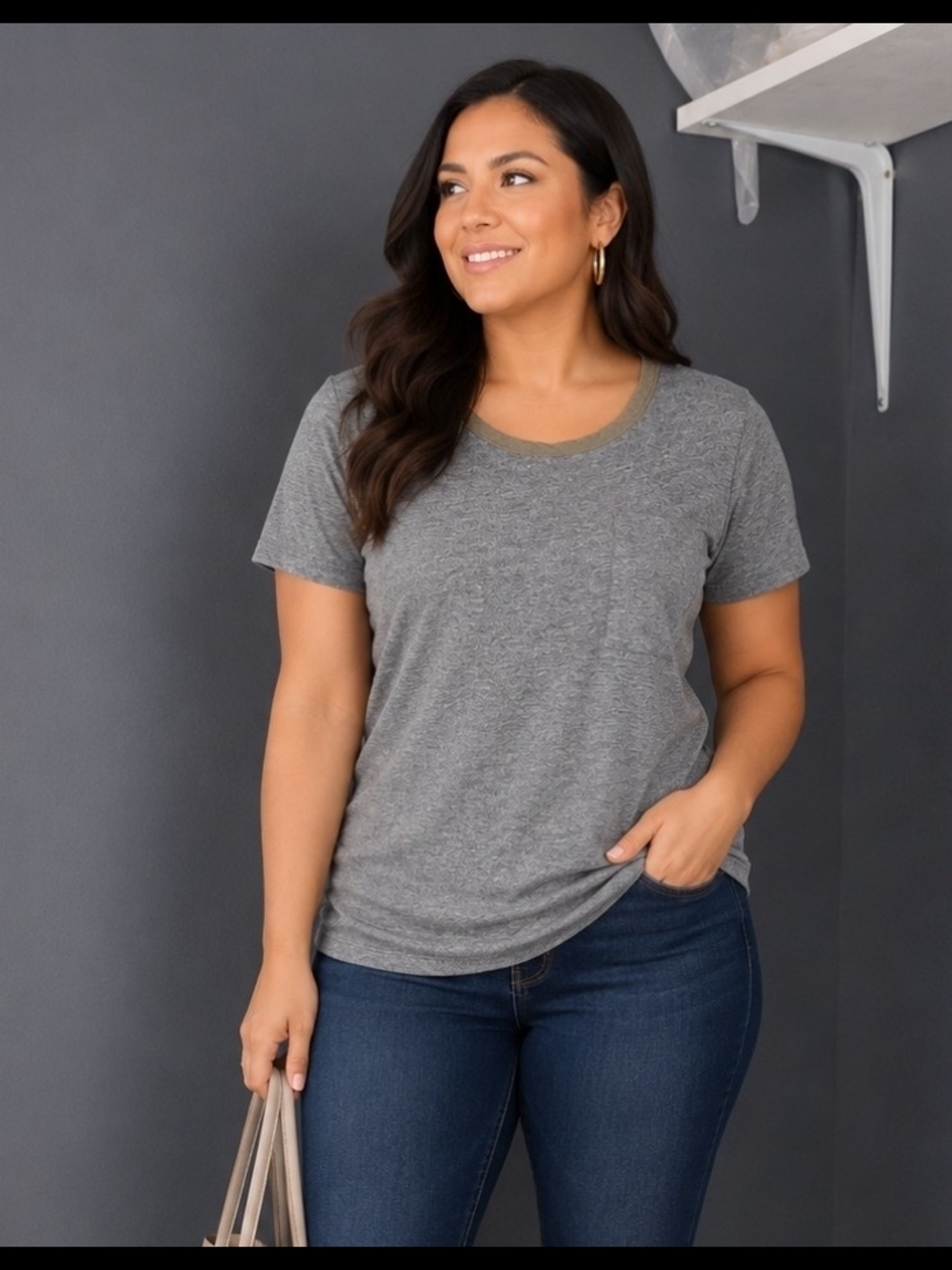 Everyday Heather Gray Pocket Tee - Women's Casual Top